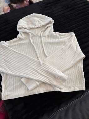 Topshop Cream Ribbed Hooded Sweater